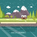 Winter Snow Urban Countryside Landscape City Village Real Estate New Year Christmas Night and Day Background Modern Flat Design Ic Royalty Free Stock Photo