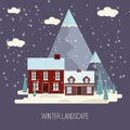 Winter Snow Urban Countryside Landscape City Village Real Estate New Year Christmas Night and Day Background Modern Flat Design Ic Royalty Free Stock Photo