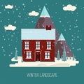 Winter Snow Urban Countryside Landscape City Village Real Estate New Year Christmas Night and Day Background Modern Flat Design Ic Royalty Free Stock Photo