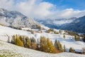 Winter snow, Val di Funes in the Dolomites mountains Royalty Free Stock Photo