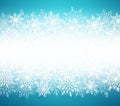 Winter snow vector background with white snow flakes elements in blue background