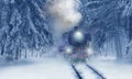 Winter forest and old train Royalty Free Stock Photo