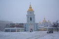 Winter snowfall at Mykhailivs`ka Square. Kiev Royalty Free Stock Photo