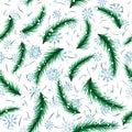 Winter snowflake and fir brunch seamless pattern. Royalty Free Stock Photo