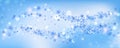 Winter snowflakes background. Icy wave of cold snowfall on light blue backdrop. Magic Christmas sky with crystal stars Royalty Free Stock Photo