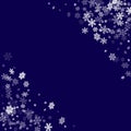 Winter snowflakes border minimal vector background. Macro snow flakes flying border illustration