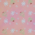 Winter Snowflakes and Christmas Tree Pink Seamless Pattern
