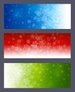 Winter snowflakes on color backgrounds - set of horizontal panoramic banners for Christmas and New Year holiday design Royalty Free Stock Photo