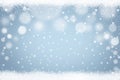 Winter snowflakes light blue bokeh background. Abstract Christmas holiday snow backdrop