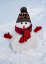 Winter snowman in red scarf