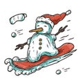 Winter snowman on snowboard for ice print design Royalty Free Stock Photo