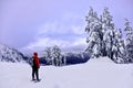 Winter snowshoe hiking in mountains. Royalty Free Stock Photo