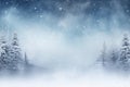 Winter snowy forest background with copy space. Christmas and New Year holidays. AI generated Royalty Free Stock Photo