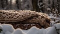 Winter snowy forest, a cozy woolen craft, homemade chocolate dessert generated by AI