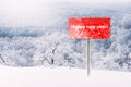 Winter snowy forest landscape. Single billboard with inscription Happy New Year