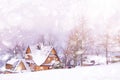 Winter snowy landscape with mountain village Royalty Free Stock Photo