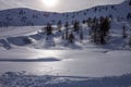 Winter snowy landscape. Nature scenery. Winter background. Alpine scenery.