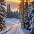 1502 Winter Snowy Landscape: A serene and wintry background featuring a snowy landscape with snow-covered trees, glistening snow