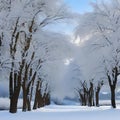 1502 Winter Snowy Landscape: A serene and wintry background featuring a snowy landscape with snow-covered trees, glistening snow