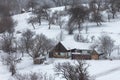 Winter snowy landscape of the transylvanian village