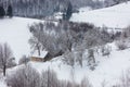 Winter snowy landscape of the transylvanian village