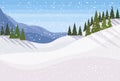 Winter snowy mountain fir tree forest landscape background horizontal flat