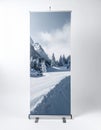 Winter Snowy Mountain Scene Banner on White Background in Studio Shot Royalty Free Stock Photo