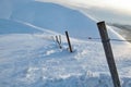 Winter snowy mountains with pillars limiters.