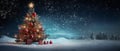 Winter snowy night sky evening wonderland moon landscape nature xmas christmas snow snowfall tree Royalty Free Stock Photo