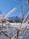 Winter snowy sunny morning mountains peak Royalty Free Stock Photo