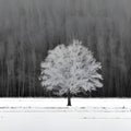 winter snowy tree in field. AI generated Royalty Free Stock Photo