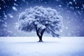winter snowy tree in field. AI generated Royalty Free Stock Photo