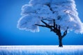 winter snowy tree in field. AI generated Royalty Free Stock Photo