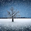 winter snowy tree in field. AI generated Royalty Free Stock Photo