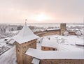 Winter snowy view of Lubart Castle. View from the air Royalty Free Stock Photo