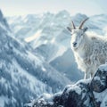 Winter solitude Snowy mountain goat with empty space for text