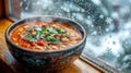 Winter Soup by Window, Snowy Day Royalty Free Stock Photo