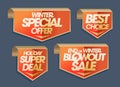 Winter special offer, best choice, holiday super deal, end of winter blowout sale - arrow tags set