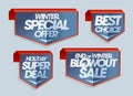 Winter special offer, best choice, holiday super deal, end of winter blowout sale - vector tags set