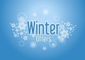 Winter Special Offers Word with Snows in Blue Background Royalty Free Stock Photo