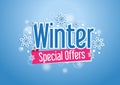 Winter Special Offers Word with Snows in Blue Background Royalty Free Stock Photo