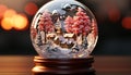 Winter spirituality illuminated through snow globe glowing decoration generated by AI