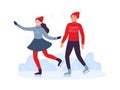 Winter sport activities. Friends skiing together wearing warm clothing. Young girl and boy spending time