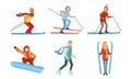 Winter Sport Activities Set, Different People Skiing, Snowboarding, Skating Vector Illustration