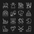 Winter sport activity outdoor thin line icon set