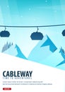 Winter Sport. Cableway. Mountain landscape. Snowboarder in motion. Vector illustration.