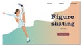 Winter Sport Figure Iceskating Activity Website Landing Page. Sportswoman Performing on Ice Rink with Skating Program