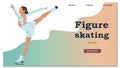 Winter Sport Figure Iceskating Activity Website Landing Page. Sportswoman Performing on Ice Rink with Skating Program