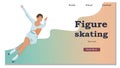 Winter Sport Figure Iceskating Activity Website Landing Page. Sportswoman Performing on Ice Rink with Skating Program