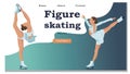 Winter Sport Figure Iceskating Activity Website Landing Page. Sportswoman Performing on Ice Rink with Skating Program